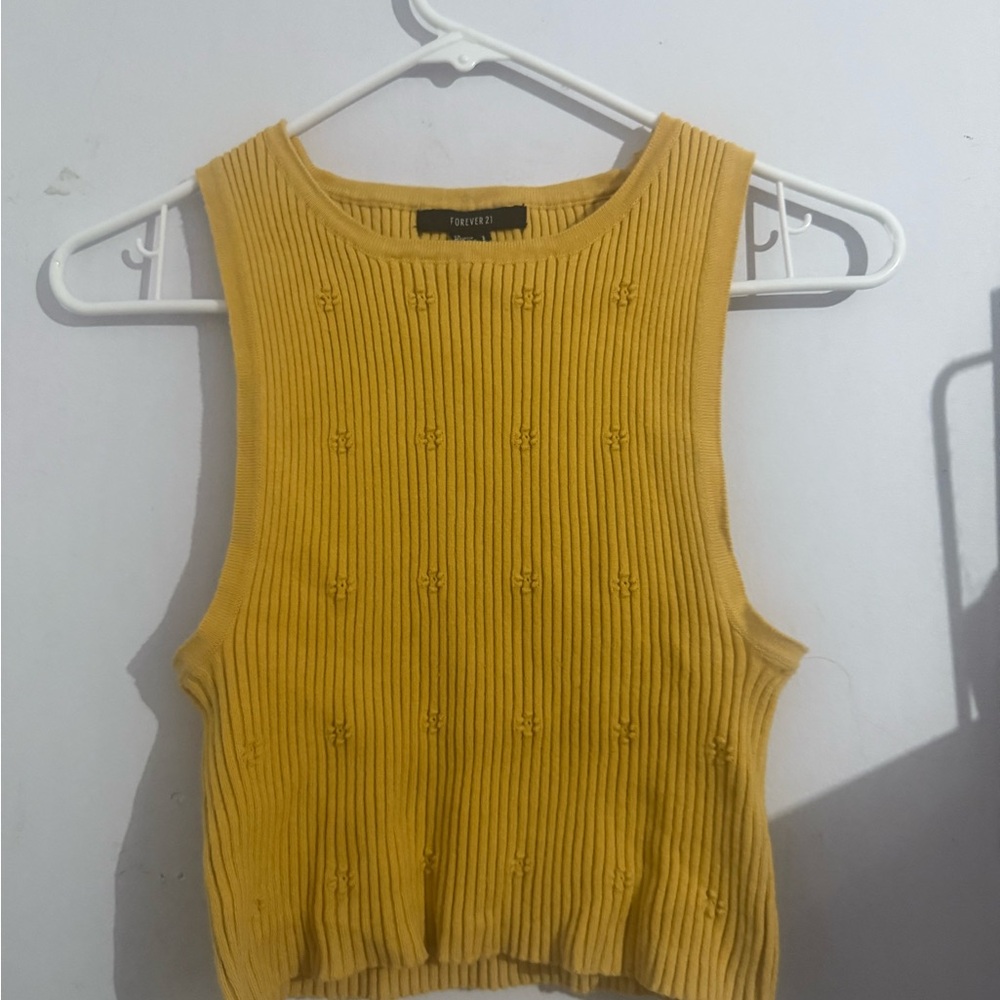 Forever 21 Yellow Ribbed Crop Tank Top